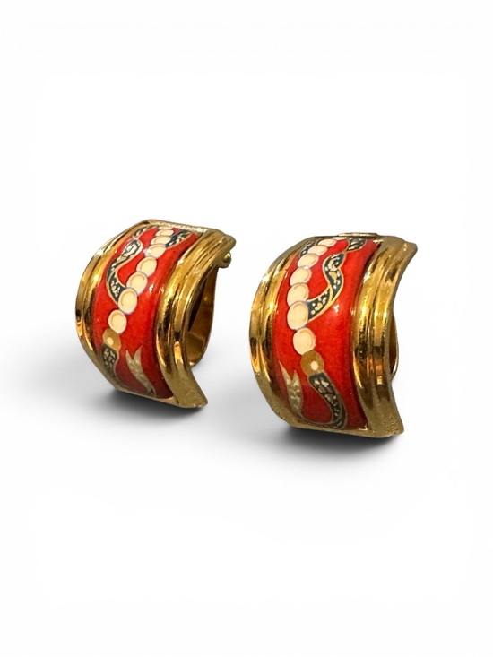Hermes Jewelry - Hermès Vintage Cloisonné Enamel Clip Earrings Red Gold Plated | COA | Box